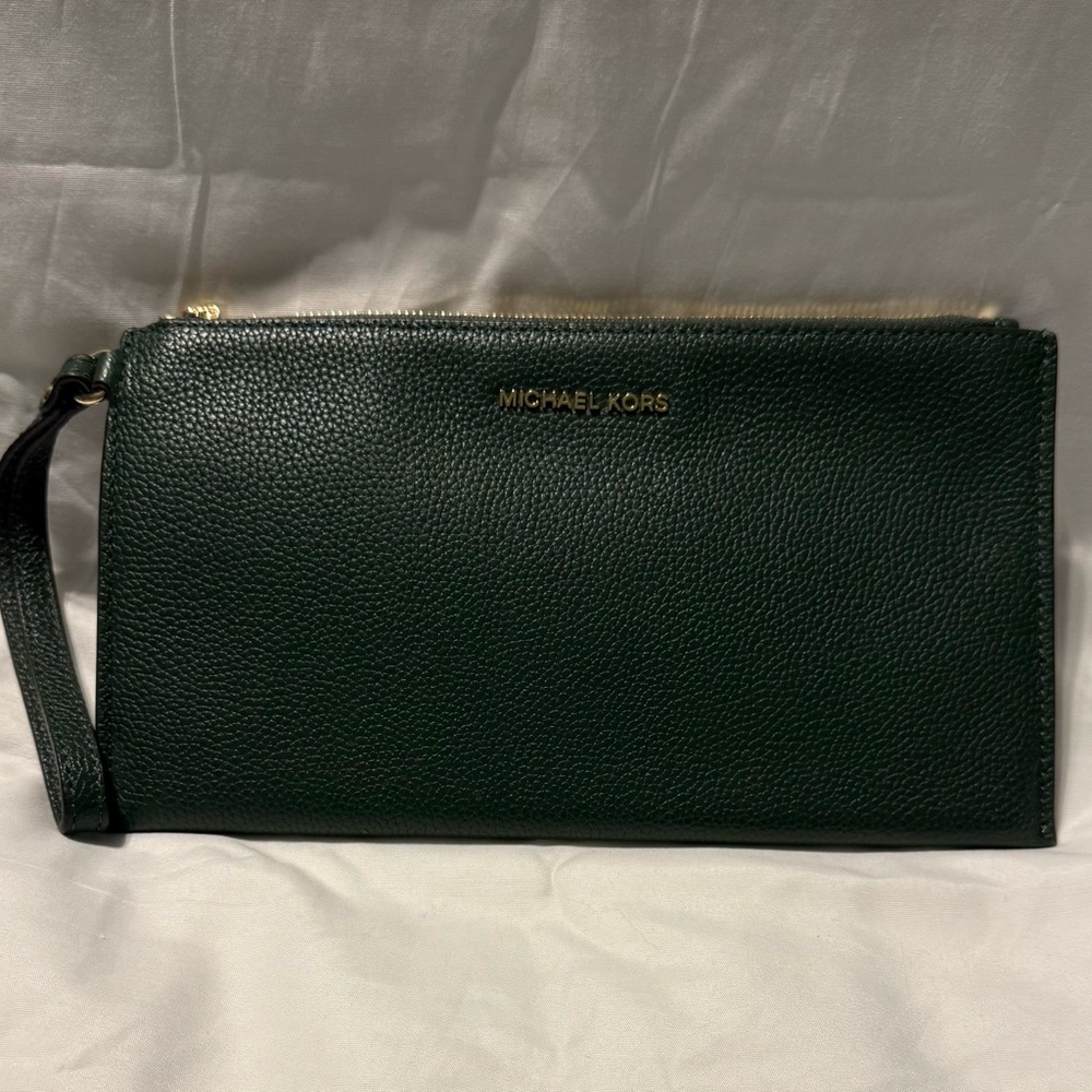 Michael Kors Dark Green Leather Wristlet